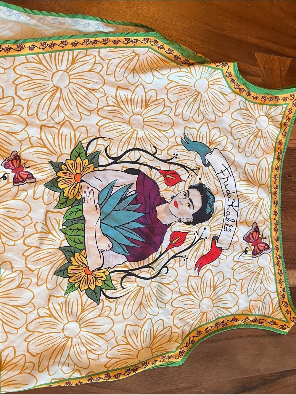 Frida Kahlo Floral Graphic Scarf Top in Yellow & Green